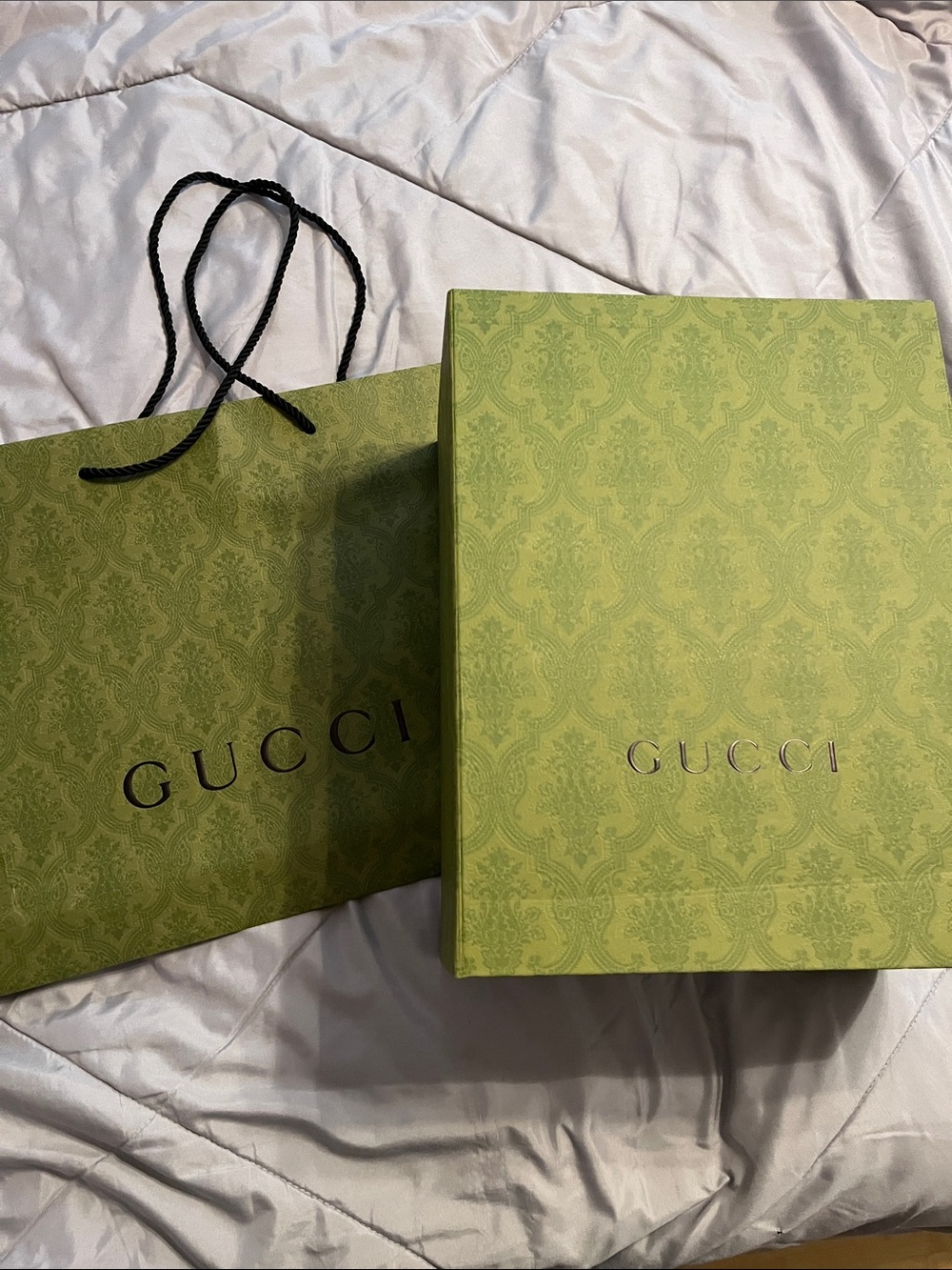 Gucci box and 2 shopping bags